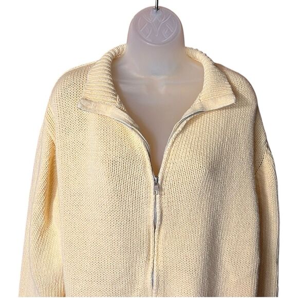 Carolina Colours Vintage 90s Light Yellow Full Zip Cable Knit Sweater Sz 18W - Picture 2 of 8